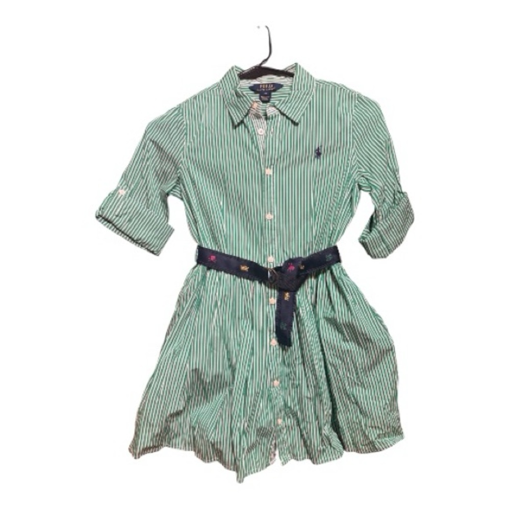 Title:
NWT Polo Ralph Lauren Girls Size 10 Green Striped Shirt Dress w/ Belt